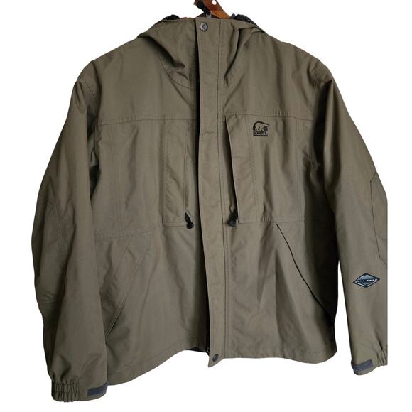 SOREL Men's Waterproof Zip up Hooded Omni-Tech Khaki Earth Tone Coat JacketLarge - Picture 2 of 13